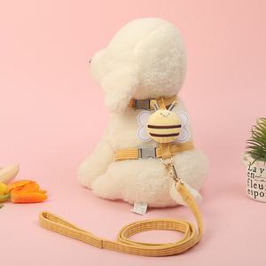 강아지 산책 꿀벌 하네스 리드줄 세트 부드러운 고밀도골덴 목줄 산책줄