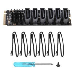 PCIE to SATA 6 포트 확장 카드 케이블 M.2 MKEY 라이저 NVME ASM1166 지지대 PM