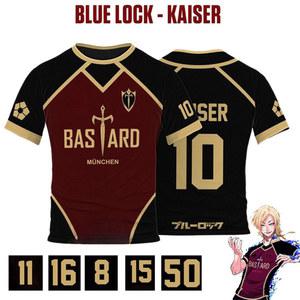 저지 풋살 코스프레 축구 모티브 VL Replika Blue Lock Anime Bastard Munchen 남자 티셔츠 여름 짧은 소매 어린이