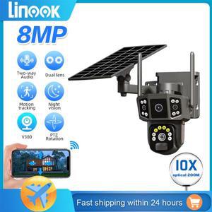 Linook V380 4K 듀얼 렌즈 10X 실외 보안 카메라 CCTV 무선 WIFI 태양광 폐쇄 회로 텔레비전 sim