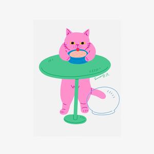 테이블 고양이 캔버스 포스터 카페 가게 업장