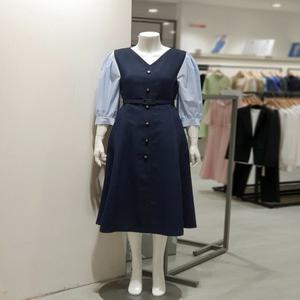 [KL] 소매 배색 A 라인 원피스 KWOPOH0100