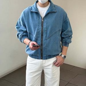 [쿼터]남자 간절기 오버핏 져지 청자켓 하이넥 블루종 데님 집업 자켓 2color