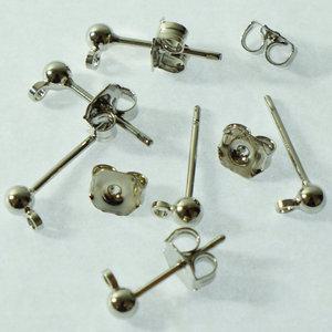 볼 포스트 귀걸이, 백금색, 크기 12.8mm, 3조(6세트)