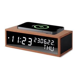 우드쇼 R1503 블루투스 스피커 15W 고속무선충전 LED 탁상시계_샤빌리리얼우드