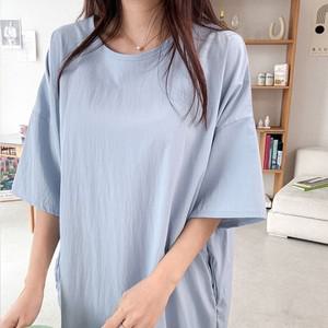 빅사이즈 국산 여성 라운드 드롭숄더 데일리 반팔 롱원피스 AMI-WDR-3337-블랙