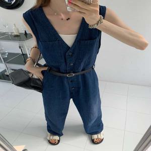 루즈데님 점프수트 와이드레그 하이웨이스트