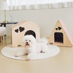 도그폴리스 우드하우스+방석 포함/ 강아지집 숨숨집 고양이 펫 하우스 강아지 원목집
