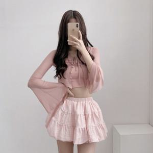 입꼬 / set 쉬폰 레이스 나팔소매 가디건 탑나시 세트4color