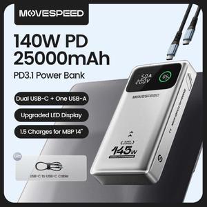 MOVESPEED M25Pro 140W 보조배터리 25000mAh 대용량 PD3.1 c타입 초고속 맥북 호환 레노버 HP 델 LG 노트북