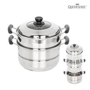 [퀸센스] 센싱 스텐레스 IH 인덕션가능 3단 찜냄비 32cm 2단찜기 찜솥