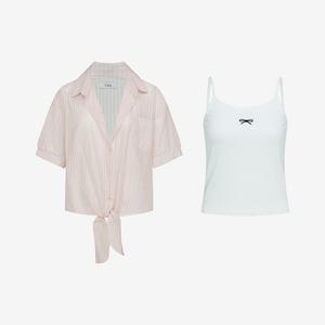 [25 신상] 핀스트라이프 매듭 셔츠&리본 나시 SET (TKBAG1479)