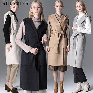 [쉬즈미스][쉬즈미스(SHESMISS)] 라펠 후드 핸드메이드 롱 울 베스트 (택가격:328000원)