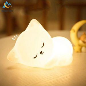 자동차 실내 엠비언트 라이트 풋등 무드등 LED 부드러운 실리콘 고양이 7 색 야간 조명 USB 충전식 어린이