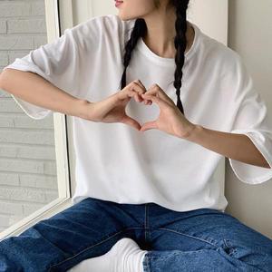 핫핑 로벨 라운드넥 루즈핏 6부 반팔티셔츠