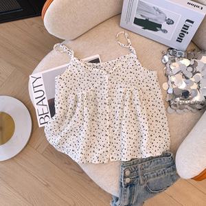 여름 안개꽃 프린트 끈 뷔스티에 나시 조끼 데일리룩 ootd 꾸안꾸 TS594