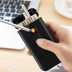 남성용 USB 충전 라이터 교체 가능한 텅스텐 담배 케이스 일반 20 개 휴대용 액세서리 2 인 1