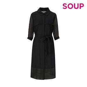 [SOUP] 셔츠 칼라 벨티드 시스루 원피스(OY5OPTG)