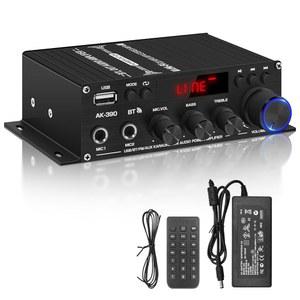제투블리 스테레오 앰프 홈 오디오 수신기 AK-390,AMP 스피커 블루투스 5.0 400W+400W 2채널, 12V/5A 파워 하이파이 FM 라디오, (BT,USB, AUX, 마이크) 파티용 입력