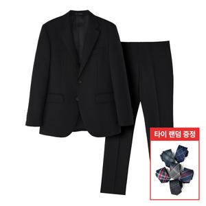 [롯데백화점]맨잇슈트 블랙 울100 트윌 수트 포멀핏 사계절 기본 정장 (331) + 타이증정