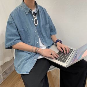 남자 청남방 데님셔츠 반팔남방 오버핏 캐주얼