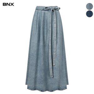 [BNX] 여성 핀턱 밴딩 스트랩 데님 스커트