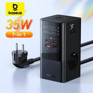 Baseus 고속 충전기 디지털 멀티탭, 7-in-1 충전 스테이션, 4000W 정격 전력 디지털 디스플레이, 아이폰 16