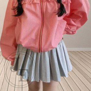 고품질 잰스타일 체크 프릴 후드점퍼 크롭 집업 러닝바람막이 숏야상 후드야상 바람막이 (WFHOFTR)