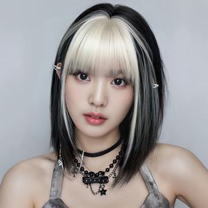 키라비 가발 여성 통가발 앞머리 염색 투톤 단발머리 38cm DTF0157