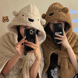 곰돌이 입는 후드 담요 양털 무릎담요