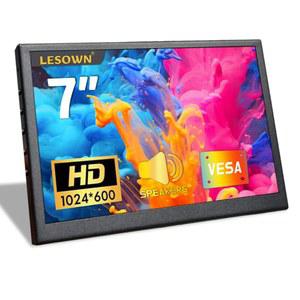LESOWN 7인치 모니터 소형 HDMI LCD 디스플레이 PC 케이스 보조 화면 1024X600 IPS 휴대용 스피커 포함 온도 미니 PC용