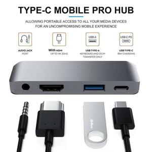 4in 1 허브 USB to Type C A HDMI 3.5  이어폰 출력 확장 어댑터 iPad Pro 2018 케이블 분배기 용 비디오