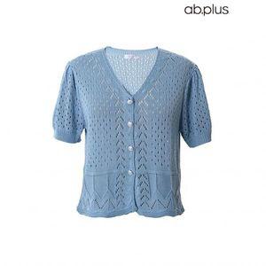 Ab플러스 [ab.plus] 브이넥 진주 버튼 펀칭 반팔 가디건 (LSY2MY85A)757748