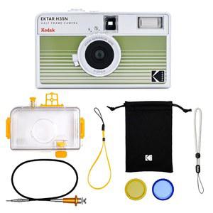 KODAK EKTAR H35N 하프 프레임 필름 카메라, 35mm, 재사용 가능, 초점 없음, 전구 기능, 내장 스타 필터, 코팅 개선 렌즈(필름 및 AAA 배터리는 포함되지 않음)(스트라이프 그린, 프리미엄 키트)