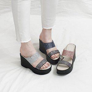 [디아]안드 국산 보석 큐빅 키높이 웨지 펄 통굽 슬리퍼10cm