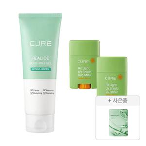 김정문알로에 큐어 에어라이트 UV 쉴드 선스틱, 20g, 2개 + 수딩젤, 150ml, 1개 + 증정 (리알로에 피토 그린 앰플 마스크 30ml, 1매 )