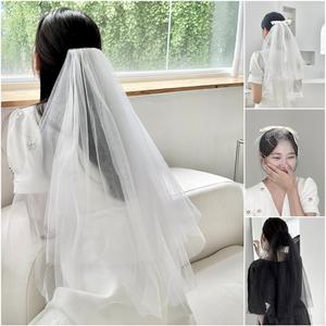 셀프 웨딩 베일 면사포 숏 롱 블랙 13종 / 1. 2단 쇼트레이어