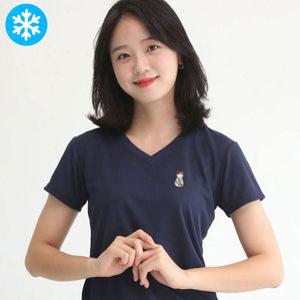 멋지군 쿨론 기능성 브이넥 뒤태고양이 캐릭터자수 반팔 쿨 티셔츠