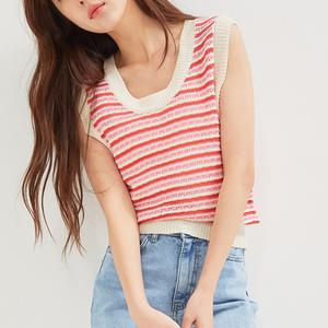 [로엠] 멀티 스트라이프 스웨터 베스트 (RMVKC25R14-T)