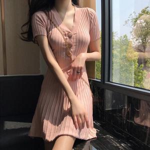 [라일리] Rly 가슴 버튼 반팔 미디 원피스 SH-500229  13527445)