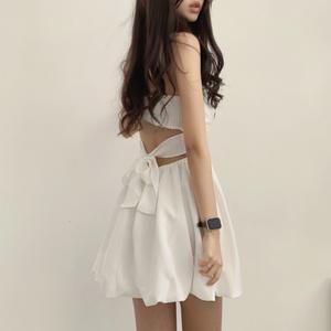 튤립 스모크 뒷리본 펌킨 미니원피스2color