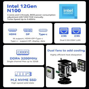 Helorpc 홈 NAS 미니 PC AMD R7-5825U Inter N100/N150 옵션 지원 Window10 Linux 시스템 Pfsense 방화벽