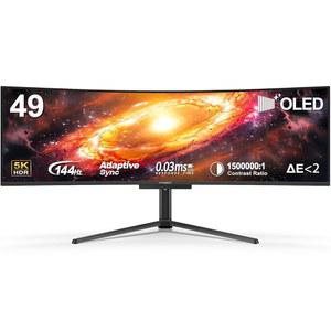 INNOCN 49인치 OLED 울트라와이드 커브드 게이밍 모니터 5120 X 1440P 144HZ, 0.03MS, USB 타입 C 90W, HDMI 2.1, 디스플레이포트, 허브, 주변 스피커, 어댑티브 싱크, 높이 조절 스탠드, 블랙