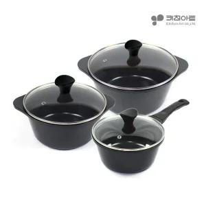 키친아트 프리미엄 블랙 세라믹 냄비 3종 세트 / 18cm편수 + 20cm양수 + 24cm양수