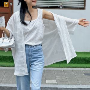 7부 펀칭 오픈 로브 가디건 오버핏 여성 빅사이즈