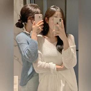 핫핑 레피아 썸머 부클 루즈핏 브이넥니트