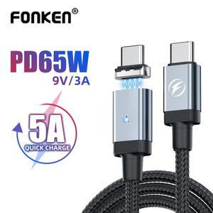 FONKEN 마그네틱 USB C 케이블 삼성 화웨이 PD 65W 고속 충전 케이블 C to C 자석 충전기 케이블 샤오미