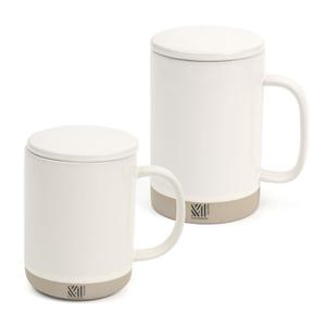 뚜껑있는 도자기 머그컵 350ml+500ml 세트 (크림아이보리) 머그잔 카페 커피 차 물컵