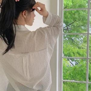 핫핑 [살안타템][ICH] 벤토 오버핏 썸머 텐셀 스트라이프 셔츠
