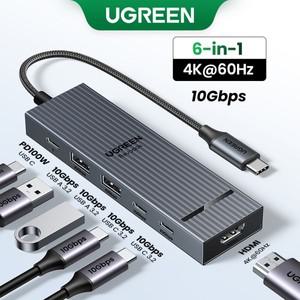 C타입랜선 LAN 젠더 UGREEN USB C 허브 10Gbps 4K60Hz HDMI USB32 PD100W USB 분배기 노트북 Macbook Pro A